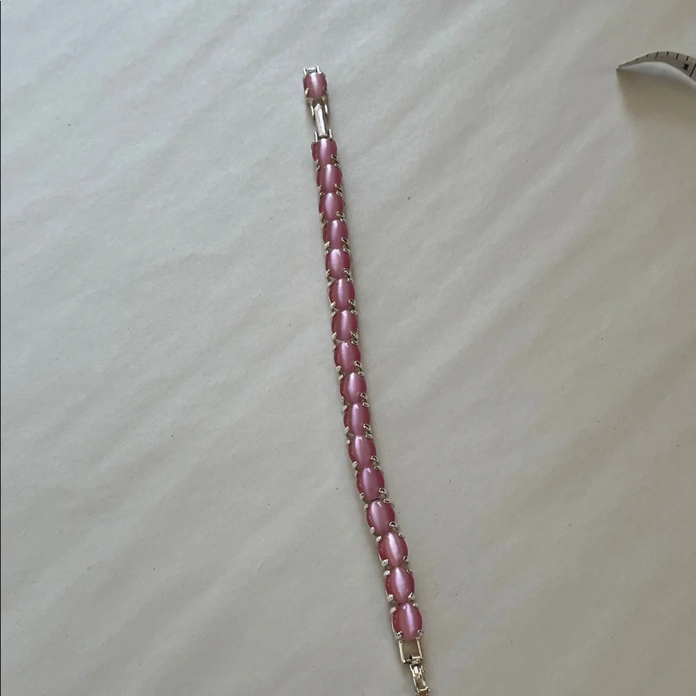 Avon 9” Silver Tone Bracelet | Pink Cabochon Stones | October Birthstone Jewelry